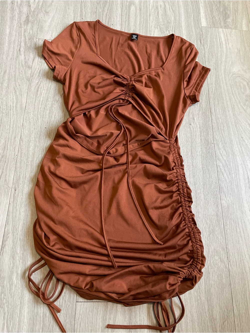 SHEIN Rust Ruched Drawstring Mini Dress